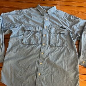 Exofficio, adventure, size large blue, long sleeve button down